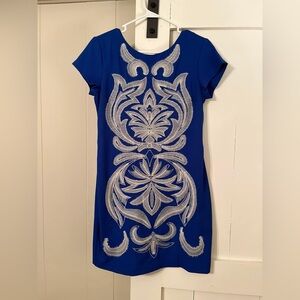 Royal Blue with lace detail fitted dress.